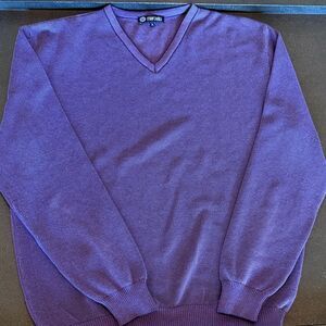 Marcello  Men's V-Neck Popcorn Stitch Pullover Sweater in Rich Purple size XL
